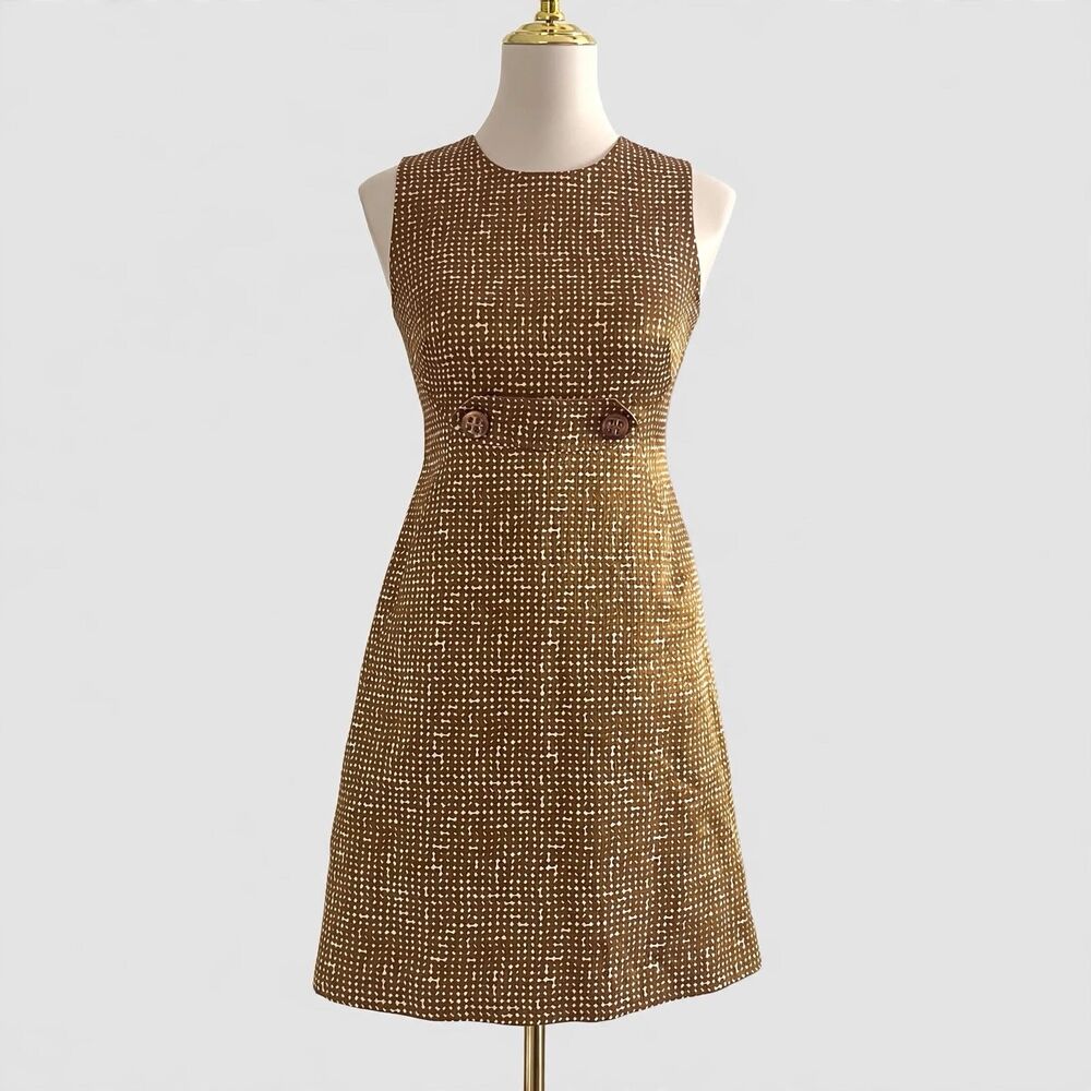 Tory Burch Mod Clea Sheath Gold Hardware Cotton Wool Mini Dress Womens sz 4